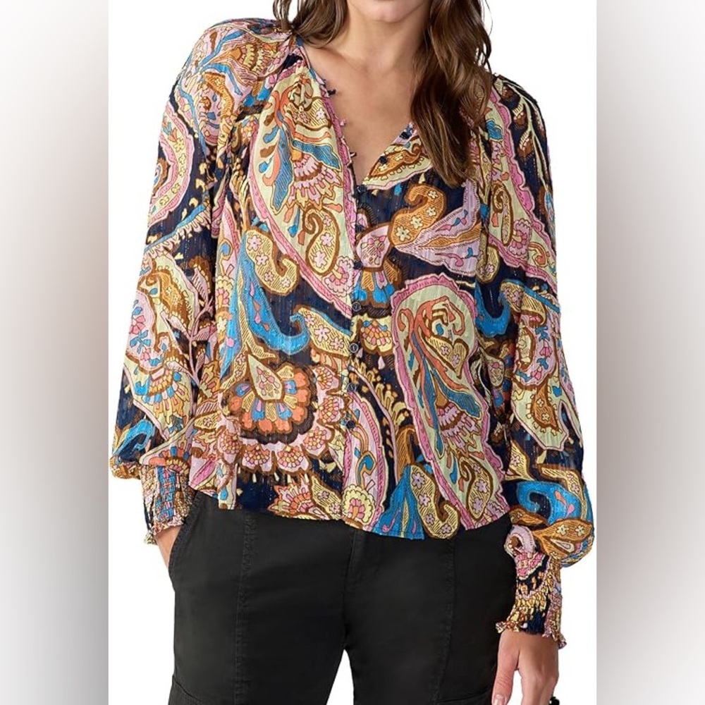 NWT SANCTUARY SHEER COLORFUL BLOUSE Lightweight SHIRT Size XS